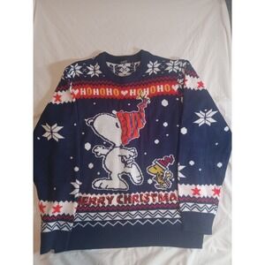 Peanuts Snoopy Ugly Christmas Sweater Mens Large Blue Size Medium